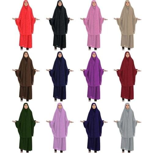 Muslim Burqa Abaya Women Hijab Dresses Prayer Garment 2 peices sets Burka Niqab Long Khimar Kaftan Robe Jilbab Islamic Clothing