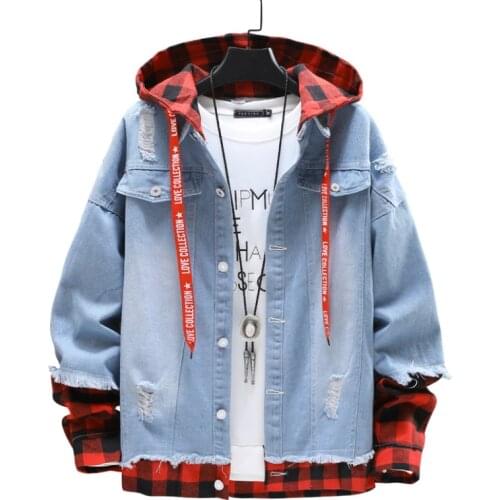 ZOGAA Jacket Men' 2021 Spring Autumn New Fashion Casual Mens Stitching Torn Edge Hooded Slim Mens Single-Breasted Denim Jacket