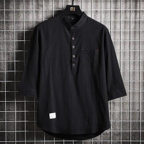 2021 New Chinese Style Tide Trend Loose Half Sleeve Upper Garment Summer Men Cotton Hemp Short Sleeve T-Shirt Half Sleeve Tops