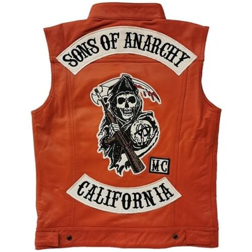 DHL Free Shipping Mens Classical Skull Motorcycle Vest Genuine Sheepskin Motorcycle Biker Real Leather Vintage Waistcoat Vests