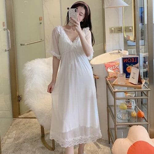 White Long Sleepwear Lace Women Vintage Nighty Ladies Elegant Japanese Nightgowns Sexy Hot Erotic Homewear Suit Ruffles Lolita