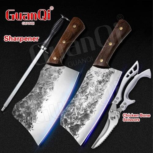 Butcher Knife Full Tang Stainless Steel Meat Chopping Cleaver Slicing Vegetable Chef Knife Multifunctional Kitchen Scissors Cook