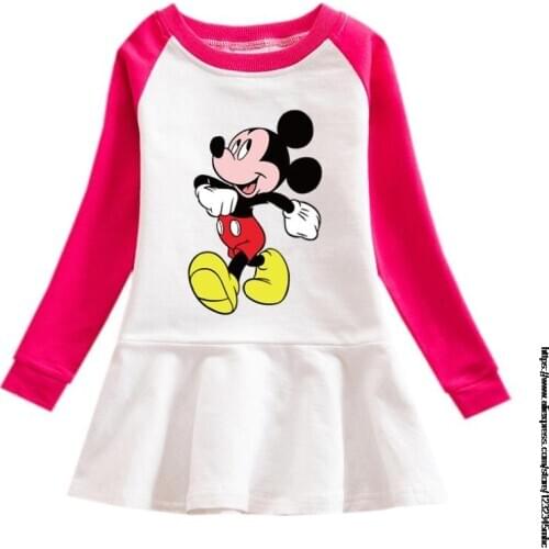 Disney Mickey Mouse Kids Dresses Cartoon Girls Dresses School Children Clothing Ball Gown Long Sleeve Dress For Baby Girls