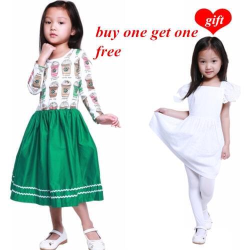 Baby Girls Long-sleeved Dress Girl Cotton Casual Dresses Girls Casual Coffee Cups Princess Dress 2021 New Fashion 25