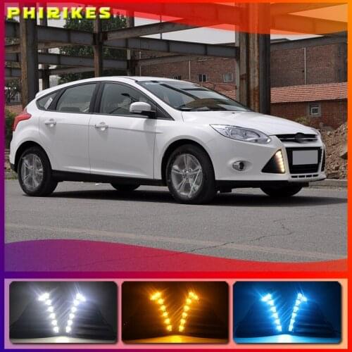For Ford Focus 3 MK3 2012~2015 Daytime Running Light for Focus DRL LED Fog Lamp Cover With Yellow Turning Signal Functions