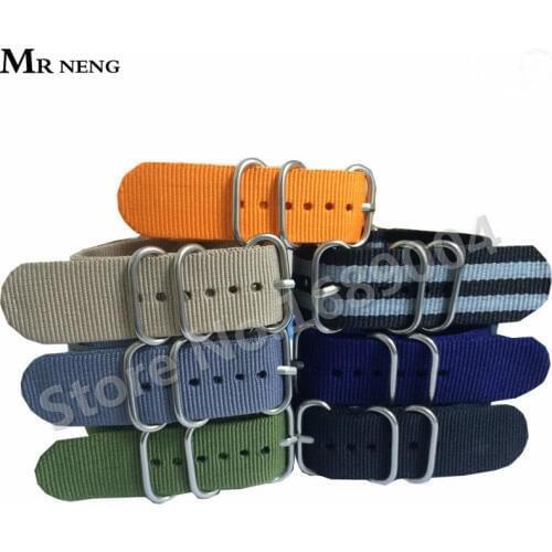 MR NENG Brand High Quality Nylon Zulu Watch Band Nato Strap With Stainless Steel Silver Buckles 16mm 18mm 20mm 22mm 24mm For 007