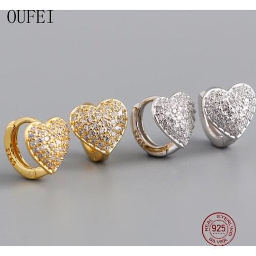 OUFEI 925 Sterling Silver Earrings For Women Rhinestones Heart Hoop Earrings Exquisite Charm Earrings Jewelry Accessories