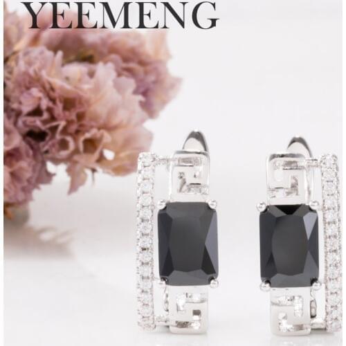 Hot Sale White Gold Color Earrings Black Natural Zircon Hanging Dangle Earrings Hollow Drop Earring Fashion Jewelry Wedding