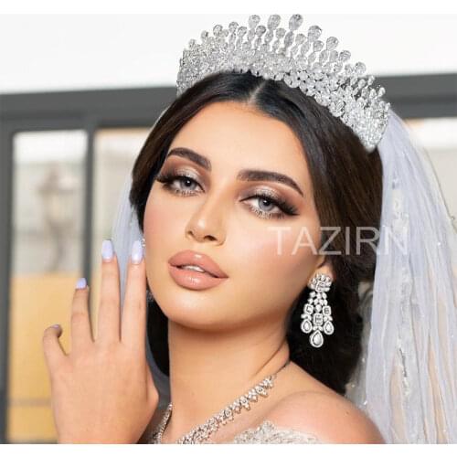 5A Cubic Zirconia Tiaras and Crowns for Women CZ Luxury Queen Headpiece Headwear Big Tall Bridal Wedding Hair Accessories