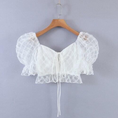 JC·KILIG Spring 2021 New Slim Slim Lantern Sleeves French Vintage Lace Short Blouse Women D9122