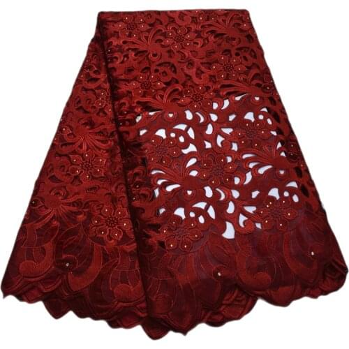 Wine red high quality Big African lace fabric 2021 New embroidery swiss voile lace for Nigerian wedding cloth fabric 89720