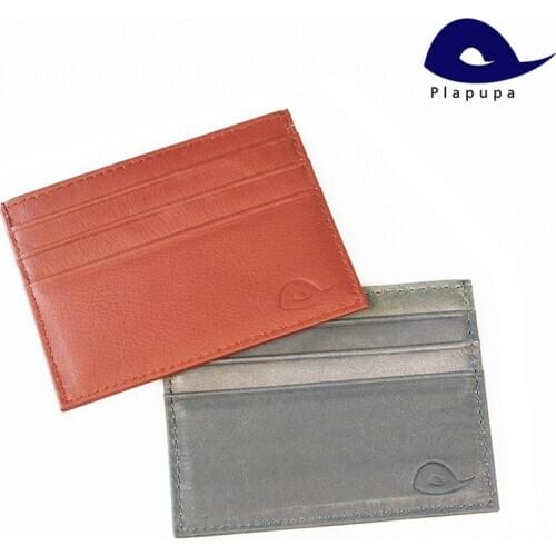 Plapupa Vintage Cow Leather Business Credit Card Holder Mens Dry Matte Flat id card Case