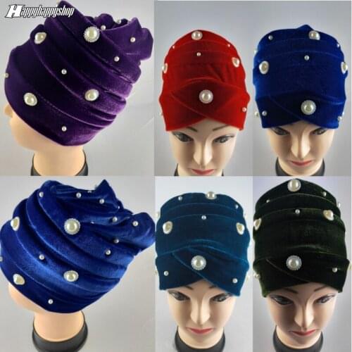 High Quality Velvet Turban India Headwear African Diamonds Bonnet Cap Headties Muslim Islamic Head Wrap Nigeria Ready to Wear