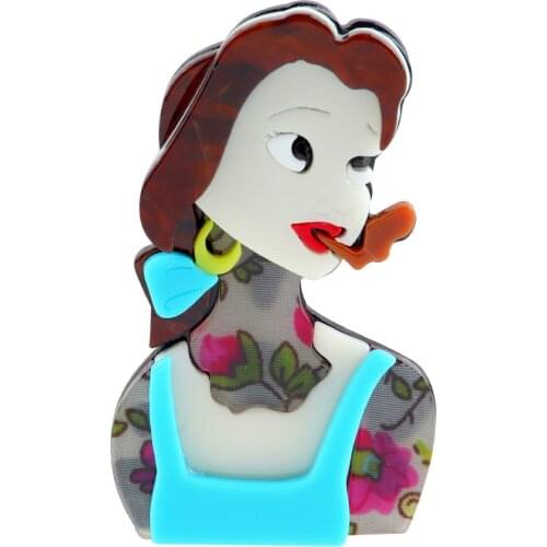 Creative Cool Lady With Cigarette Holder Acrylic Brooch For Women Punk Big Resin Badges Pins Tobacco Pipe Brooch Fashion Jewelry
