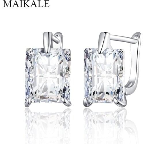 MAIKALE Simple Colorful Cubic Zirconia Stud Earrings for Women Jewelry Ear Studs Square Blue Green CZ Earrings Classic Jewelry