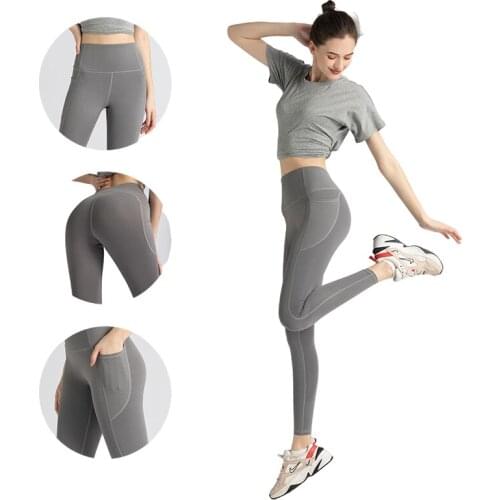 New Yoga Pants For Women High Waist Hip Stretch Running Fast Dry Trousers Fitness Sports Leggings With Side Pocket Mujer 7Colors
