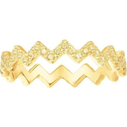 SLJELY 925 Sterling Silver Gold Color Micro Inlay Cubic Zirconia Geometric Wave Zigzag Finger Rings Women Girls Fashion Jewelry