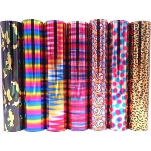 1 roll 10"x20"/25cmx50cm Laser Heat Transfer Vinyl Camouflage Leopard Glass Hologram Rainbow PET Press Tshirt Iron On HTV Film