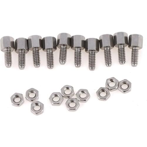 10Sets 5+7mm Header Plate Bracket Stud Bolt & Nut Nuts Screw D-Sub VGA DB9 DB15 DB25 RS232 COM Serial