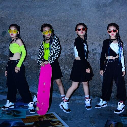 2021 Girls Jazz Dance Costumes Street Dance Wear Children Catwalk Hip Hop Dance Clothes Performance Stage Rave Clotehs DQS7279