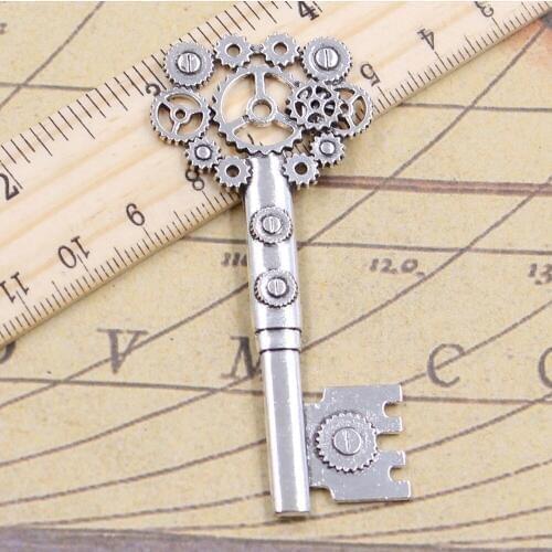4pcs Charms Vintage Gear Wheel Key 71x31mm Tibetan Pendants Antique Jewelry Making DIY Handmade Craft For Bracelet