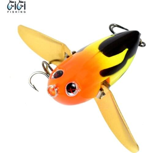 58MM 12.5G Topwater Popper Fishing Lures Floating Wobblers Metal With Blade Wings Spoon Blade Bionic Insect Bee Lures 6 Colors