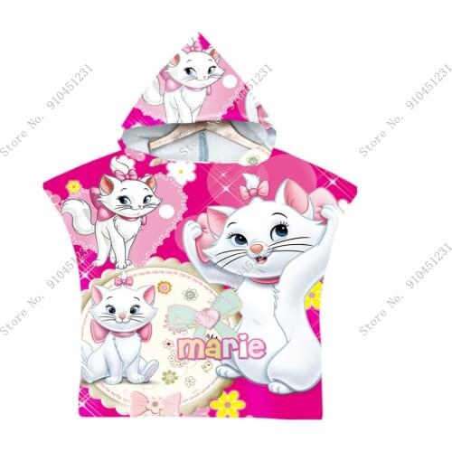 Disney Marie Cat Microfiber Hooded Bath Towel Cloak for Adults Kids Bathrobe Printed Swimming Beach Surf Poncho Beachwear toalla