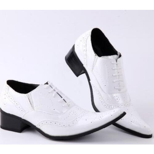 Genuine leather Height Increasing White Wedding Party Shoes Hot Formal Suit Dress Oxfords Big Size euro 46