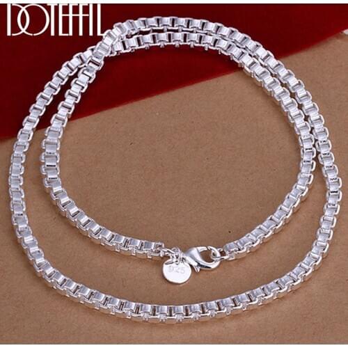 DOTEFFIL 925 Sterling Silver 5mm Box Necklace Chain For Men Women Wedding Engagement Party Jewelry