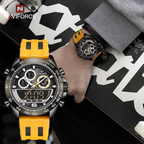 NAVIFORCE New Men‘s Watches Fashion Sport Silicone Band Waterproof Quartz Wristwatch Male Military LED Digital Chronograph Clock