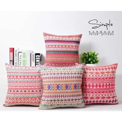 Bohemian Cushion Cover Red Geometric Throw Pillow Cases Decorative Cushion Linen Cotton Cushion Cover 45x45cm For Sofa