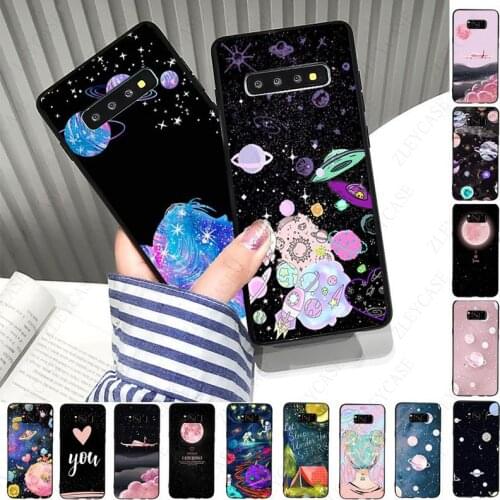 Black white moon stars space Girl Plane Phone Case For samsung galaxy s10 s20fe s9 s30 s20 s21plus note 8 9 10plus 20ultra Cover