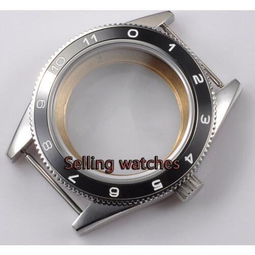 41mm black ceramic bezel sapphire glass Watch Case fit ETA 2836 mingzhu 2813 miyota 82 series MOVEMENT