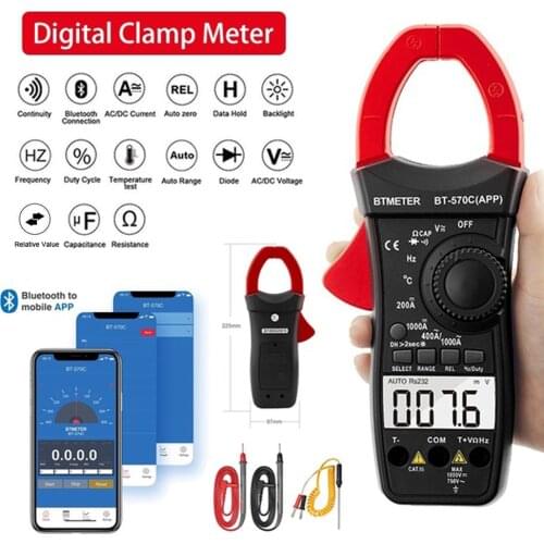 BTMETER 570C-APP Digital Clamp Meter Multimeter 4000 Counts Auto/Manual Ranging,Bluetooth Amp Meter for Electrical HVAC Ammeter