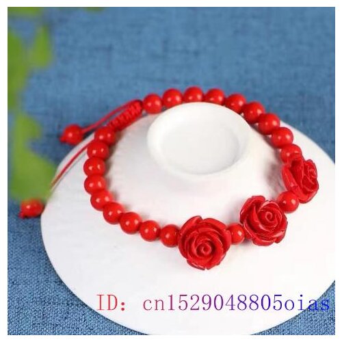 Cinnabar Flowers Bracelet Amulet Fashion Carved Jewellery Women Gifts Red Natural Jade Chinese Charm