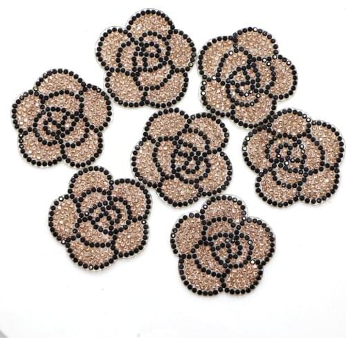 Champagne Flower Hot fix Rhinestone Iron on Crystal Patch Badage Women Clothes Bride Wedding Dress Accessories Applique