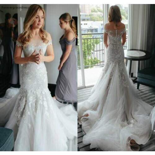 Delicate Tiered Layered Mermaid Wedding Dress Vintage Off the Shoulders Sheer Backless Appliqued Long Bridal Gown Plus Size