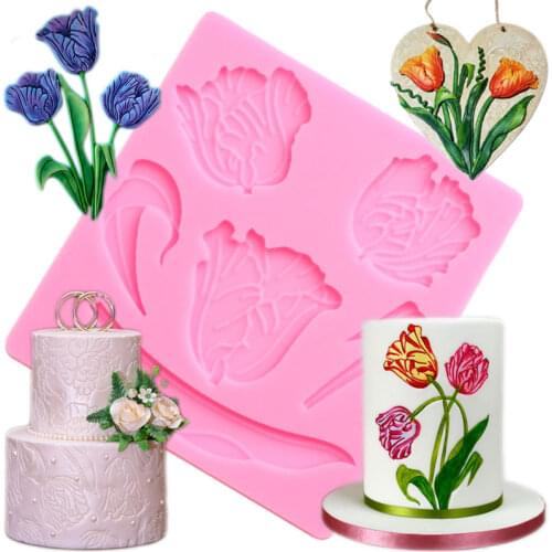 Tulip Cupcake Topper Fondant Mould Cake Decorating Tools Wedding Cake Border Silicone Mold DIY Candy Chocolate Gumpaste Molds