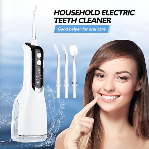 Portable Oral Irrigator Water Flosser USB Rechargeable 4 Nozzles Water Jet 200ml Water Tank Waterproof Dental Teeth Cleaner