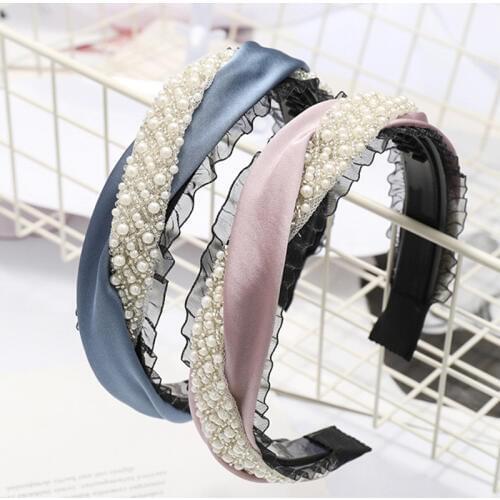 Quality Pearl Headband Korean Satin Hair Hoop Twisted Braids Hairbands for Girls and Women Hair Ornaments