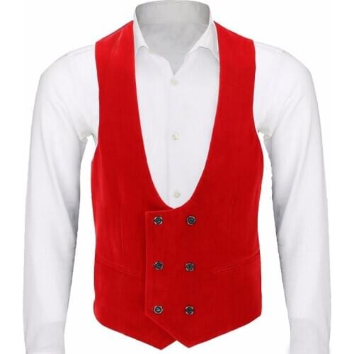 Red Velvet Casual Waistcoat for Men Prom with Double Breasted One Piece Man Suit Vests Custom Wedding Tuxedo New Fashion Style