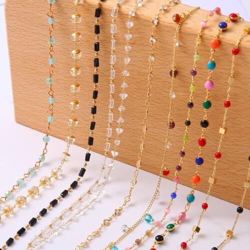 18K Gold 50cm Copper Chain Mix Color Cylinder Round Stone Beads for Jewelry Making DIY Handmade Necklaces Ankles Accessories 061