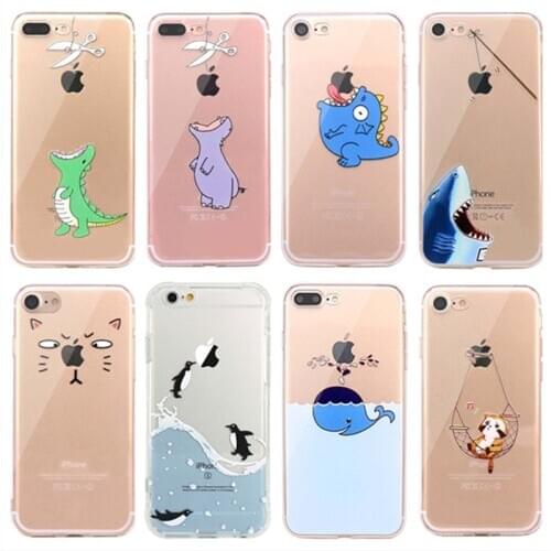 Animal Soft For Funda iphone 6s 6 7 8 plus Transparente Case Clear Dinosaur Cat Penguin Back Cover For iphone 5s se 5 Bags