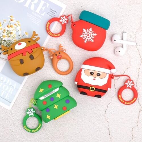 Merry Chrismas Soft Silicone Cover For Airpods 1st Wireless Bluetooth Earphone Case Santa Claus protective case for airpod2