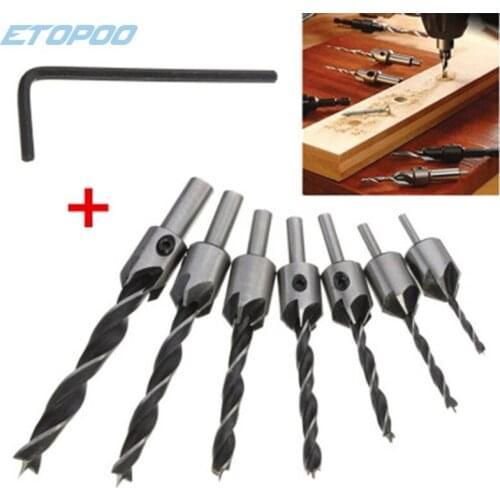 7+1 Three-pointed Countersink Drill Bit Set Mortising Chisel Hexagonal Handle Wrench Woodworking tools