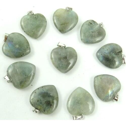 Natural Gem Stone Turquoise Labradorite Quartz Crystal Tiger Eye Heart Pendant For DIY Jewelry Making Earrings Necklace 24pcs