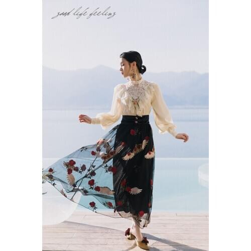 2020 new fashion womens clothing Full Vintage Stand Collar two piece outfits for women