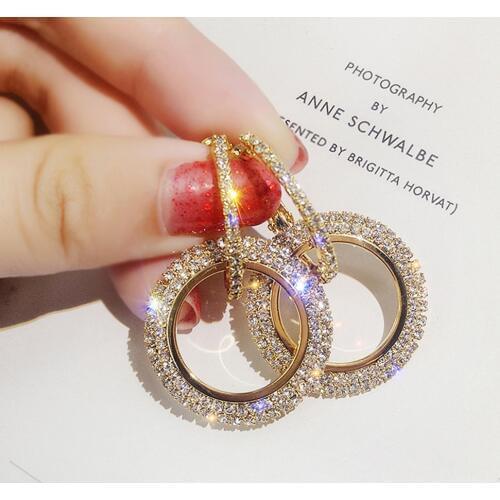 New Design Korean jewelry Luxury Elegant Crystal Earrings Round Geometric Gold Color Earrings Wedding Party Earrings For Women