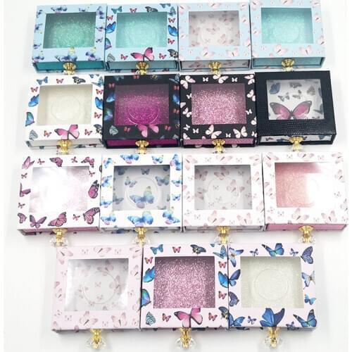 Wholesales Crystal handle NEW 25mm False Eyelashes Packaging Box Lash Boxes Fake 3d Mink Lashes Glitter Case empty