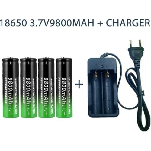 Original 18650 Rechargeable Battery 3.7V 9800mAh Capacity Li-ion Rechargeable Battery For Flashlight Torch Battery+Charger